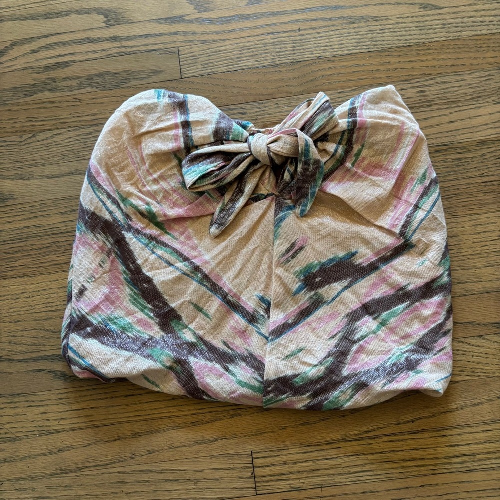 Free People FP One Ikat Metallic Tie Front Tube Top Pink Green Gold Small
